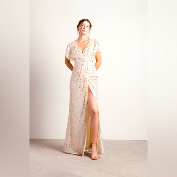 Tobi - DREAMING OF YOU TONIGHT SILVER BEIGE SEQUIN FORMAL MAXI DRESS, Size Small - Picture 1 of 3